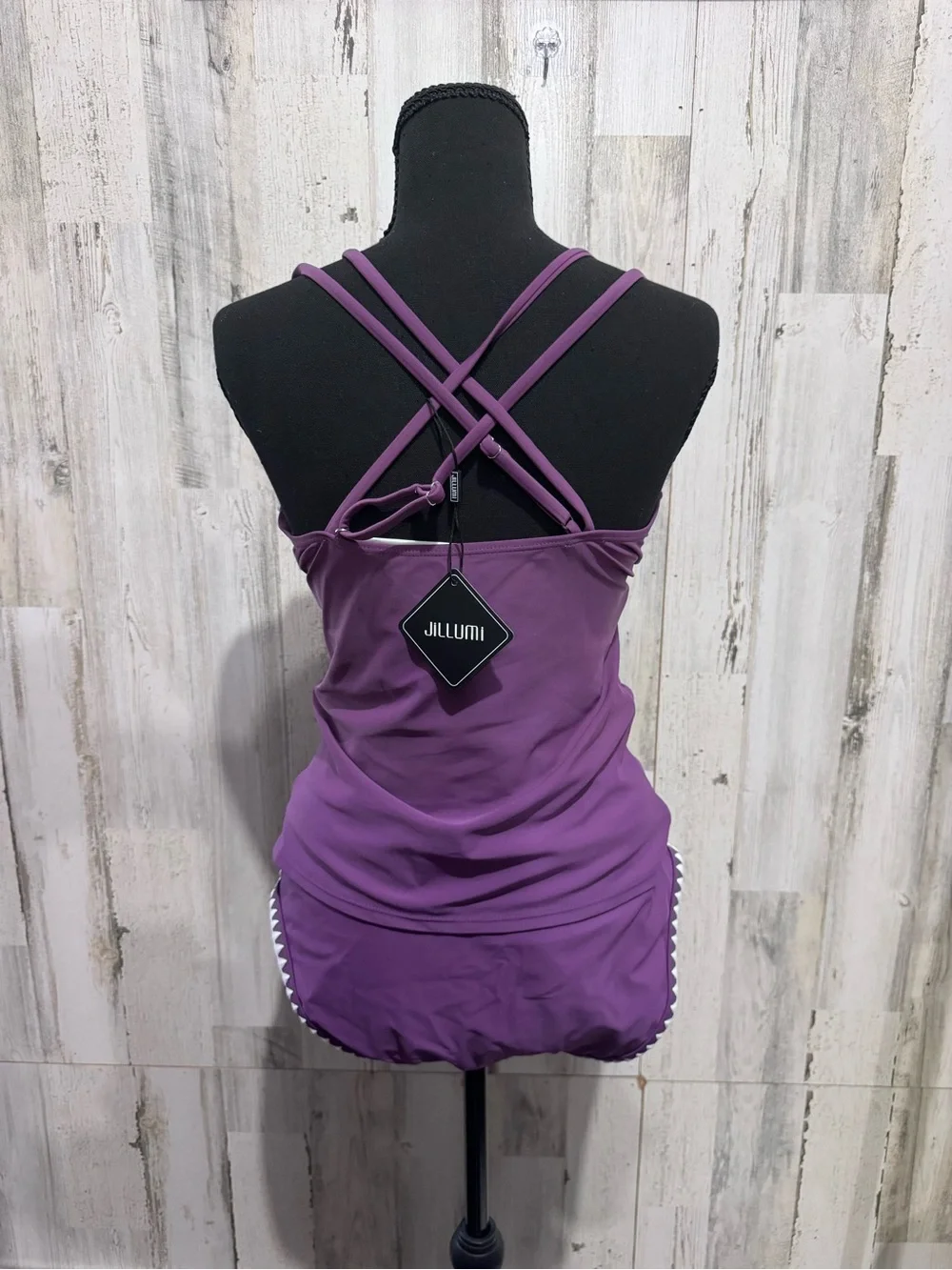 Women's Purple V-Neck Tankini Bikini Set with Contrast Trim